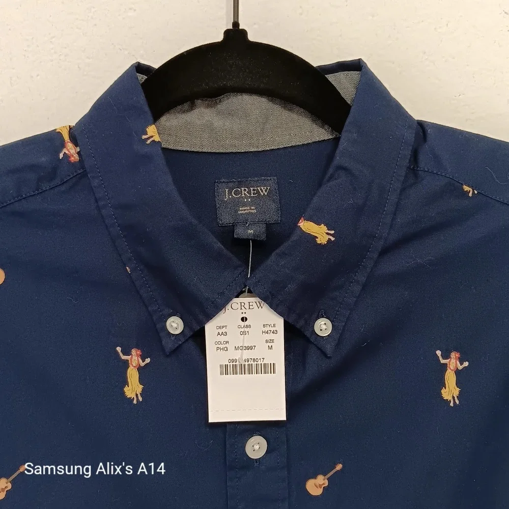 J. Crew Men's Hawaiian‎ Shirt Medium VTG Navy Blue Aloha Tropical Button